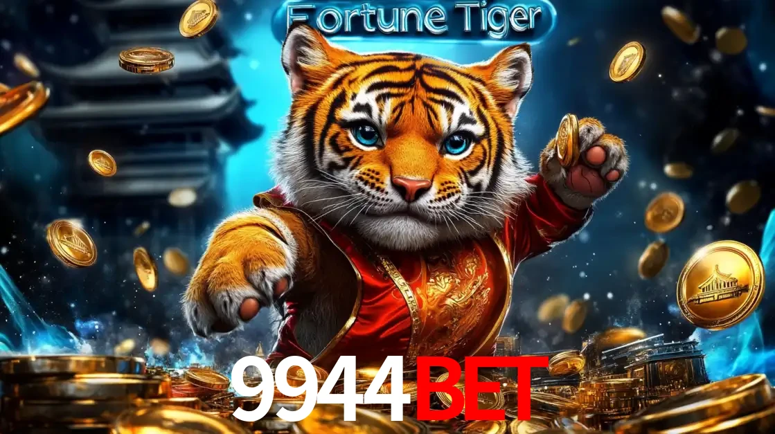 Imagem promocional do jogo de slot Fortune Tiger, com um tigre majestoso em traje tradicional cercado por uma fortuna em moedas de ouro, disponível agora no cassino 9944bet.